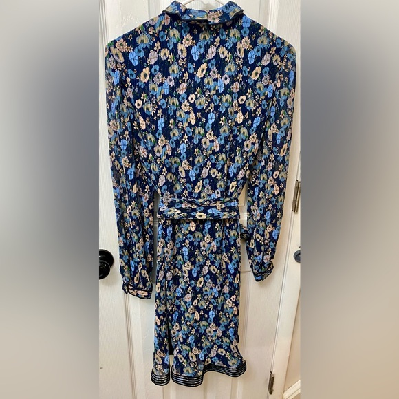 Tory Burch Deneuve Floral Ruffle-Neck Long-Sleeve Plisse Dress Size 2 $398 - Picture 6 of 6